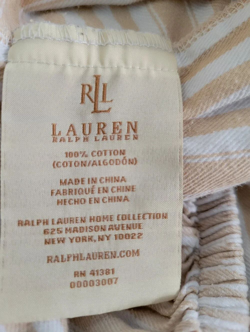 Lauren Ralph Lauren Queen Fitted Sheet Striped Tan White